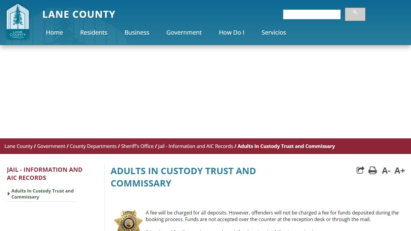 Adults In Custody Trust and Commissary - Lane County